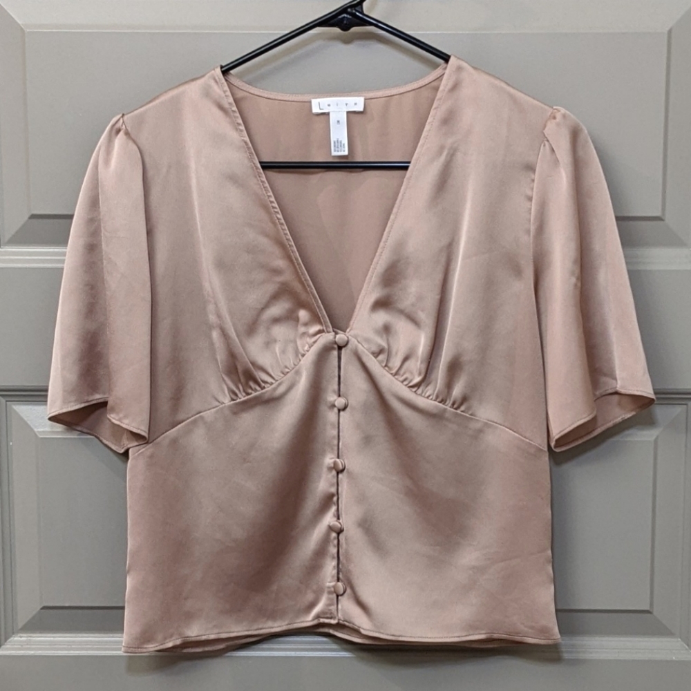 Leith Blush Satin Button Blouse - S/M